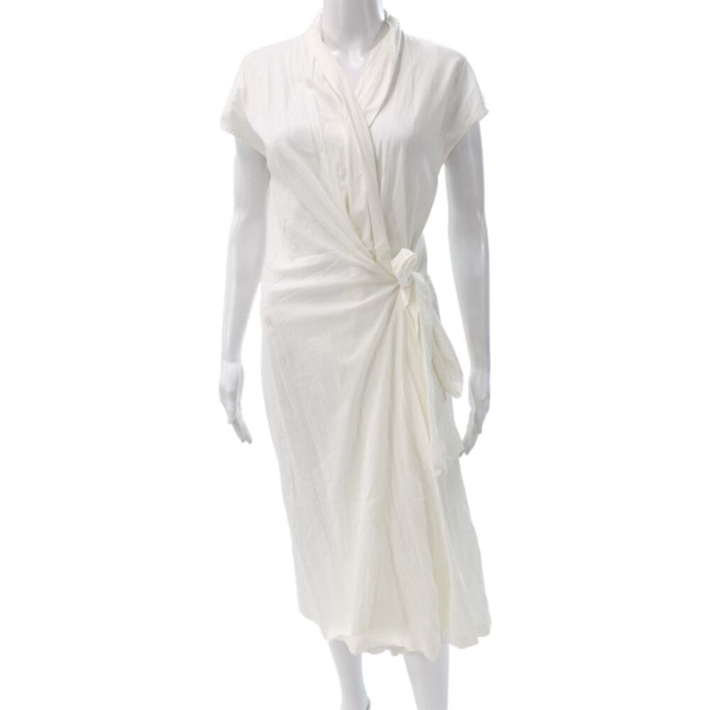 Niu Womens Wrap Dress White V Neck Tie Waist Short Sleeve Size M